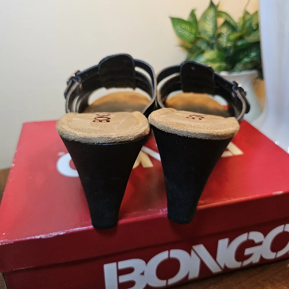 Bongo‎ Toya Black Heel Sandals Slip On Strappy Peep Toe Dressy Casual